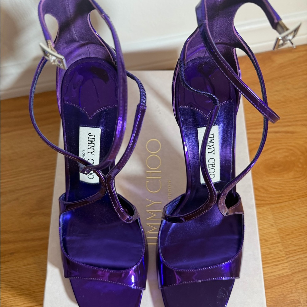 Jimmy Choo Metallic Purple Strappy High Heels - Picture 2 of 6